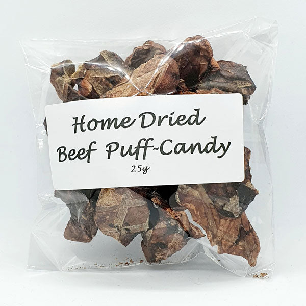 close up of pack containing beef puff 